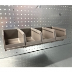 Rail For Plastic Bins On perforated Panel 555 mm with 4 bins 250x148x130mm gray
