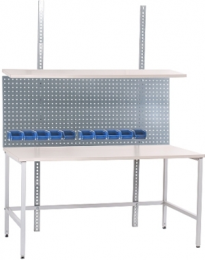 Arbetsbord 1500x800 + hylla, verktygstavla, 10 backar, skiva HLP