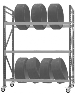 TYRE RACK with wheels 2100x1950x500, 2 levels for tyres + 1 level with chipboard