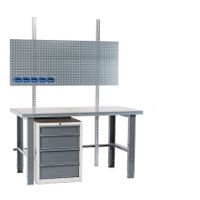 Töölaud 1500x800 + sahtlikapi, perfoseina ja värvitud jalgadega