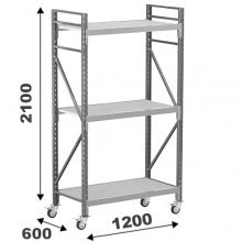 Wide Span Shelving with wheels 2100x1200x600, 3 levels with chipboard MAXI