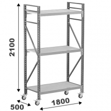 Wide Span Shelving with wheels 2100x1800x500, 3 levels with chipboard MAXI