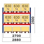Kaubaaluste riiuli põhiosa 2500x2700, 630kg/alus, 9 EUR alust OPTIMA